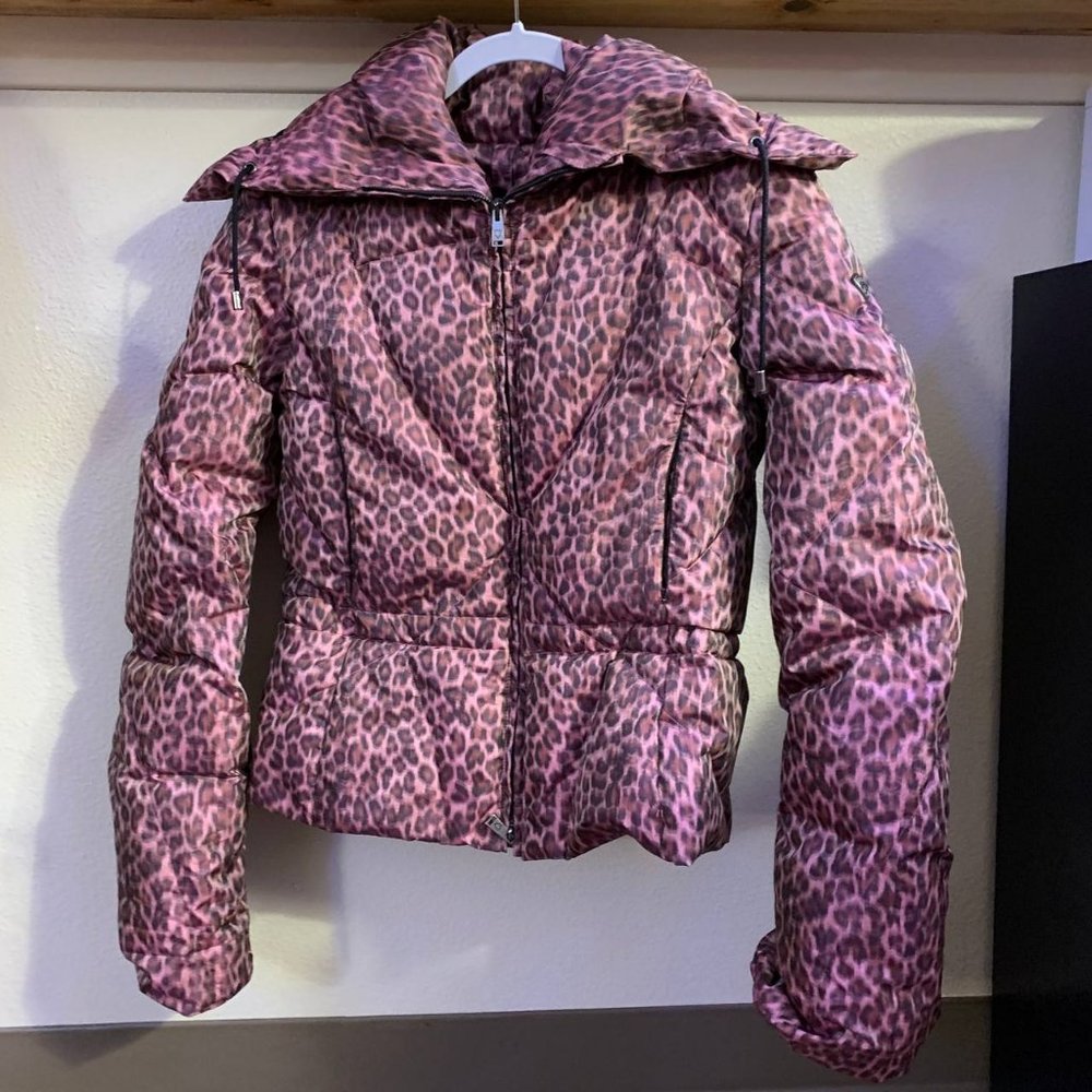 Post Card Down Puffer Jacket w Pink Prints